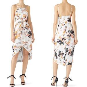 WISH Dress Womens XS Wild Flower Midi Ivory Pink Floral Knot Front Sleeveless